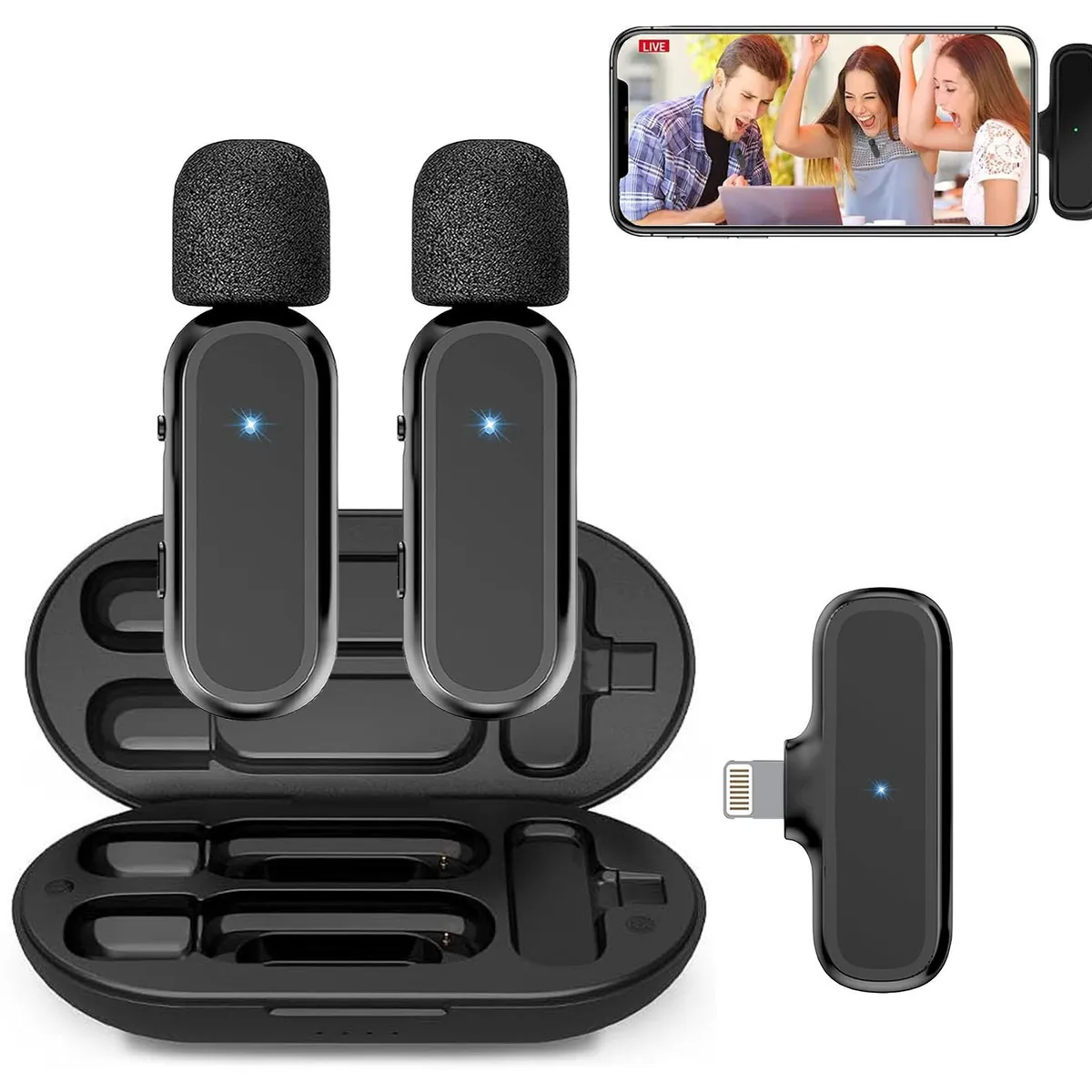 OEM - Micrófonos Inalámbricos 2 en 1 K61 Lightning con Cargador Portátil