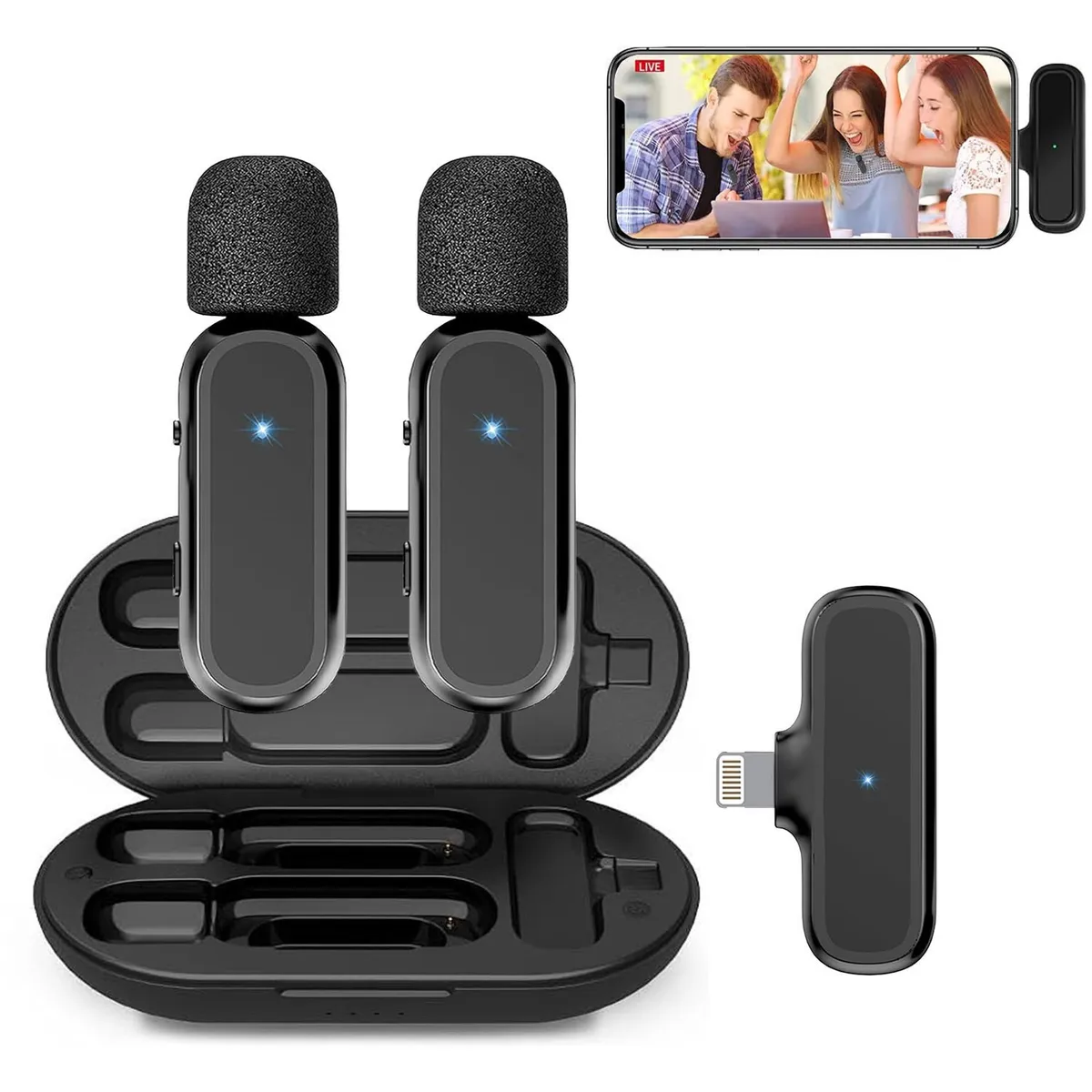 OEM - Micrófonos Inalámbricos 2 en 1 K61 Lightning con Cargador Portátil