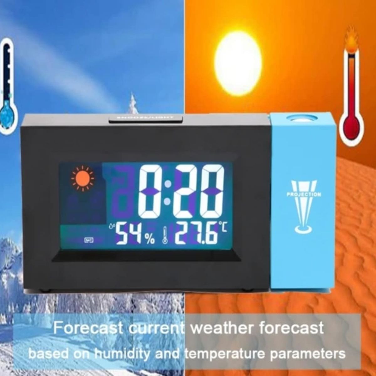 GENERICO - Reloj Proyector Alarma Despertador con Sensor Humedad y Temperatura