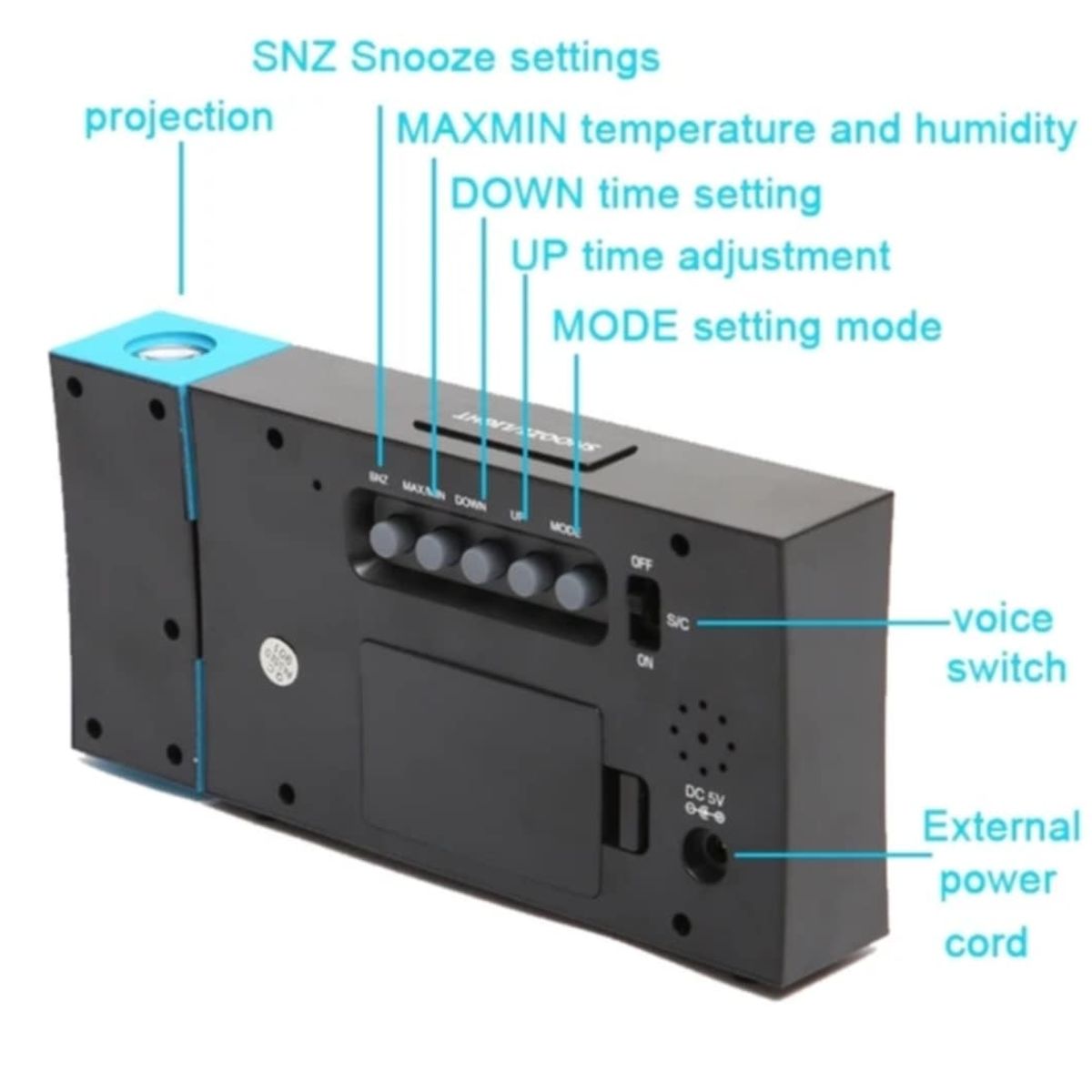 GENERICO - Reloj Digital Proyector Recargable Sensor de Escritorio Oficina Hogar