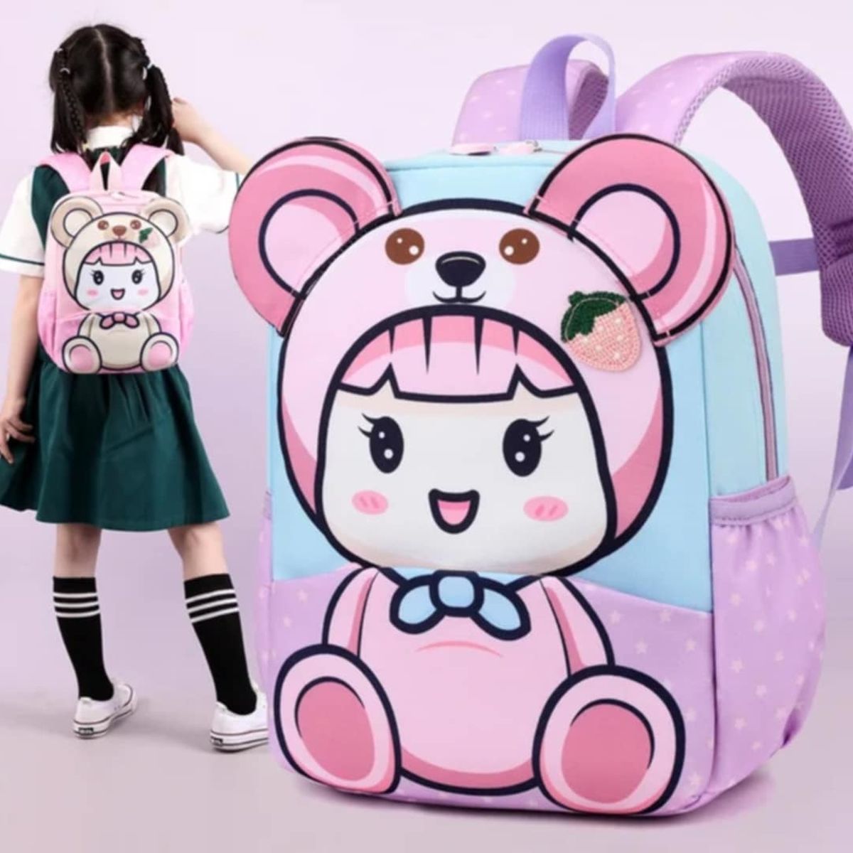 GENERICO - Mochila Kawai Japones Juvenil de Oso Orejitas Niños y Niñas Colegio