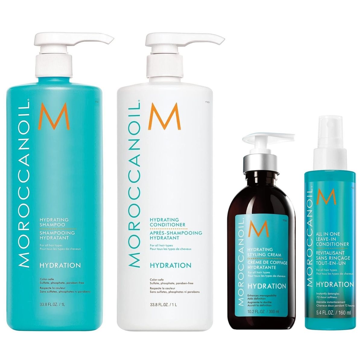 MOROCCANOIL - Shampoo 1000ml + Acondicionador + Crema + Spray Moroccanoil Hydration