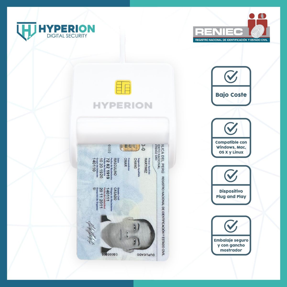 HYPERION DIGITAL SECURITY - Intellireader White -  Edición Limitada del lector de dni electronico compatible con dnie 3.0