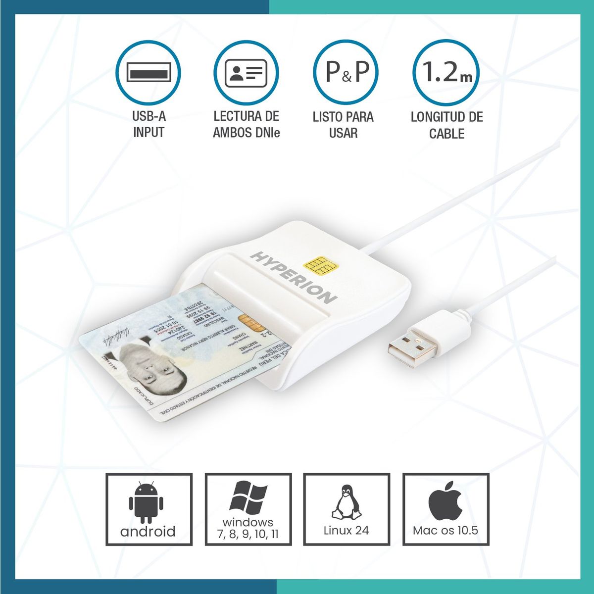 HYPERION DIGITAL SECURITY - Intellireader White -  Edición Limitada del lector de dni electronico compatible con dnie 3.0