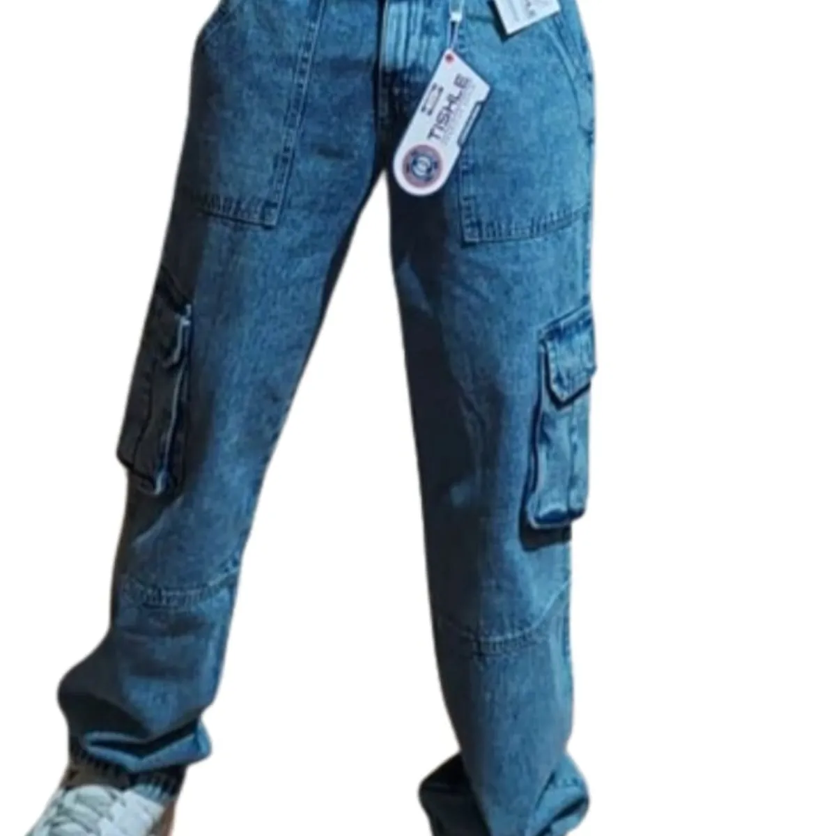 GENERICO - Pantalon jean  cargo celeste nevado