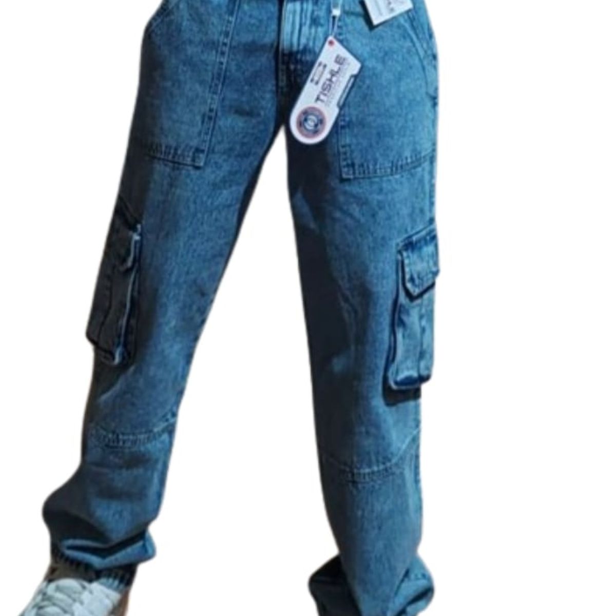 GENERICO - Pantalon jean  cargo celeste nevado