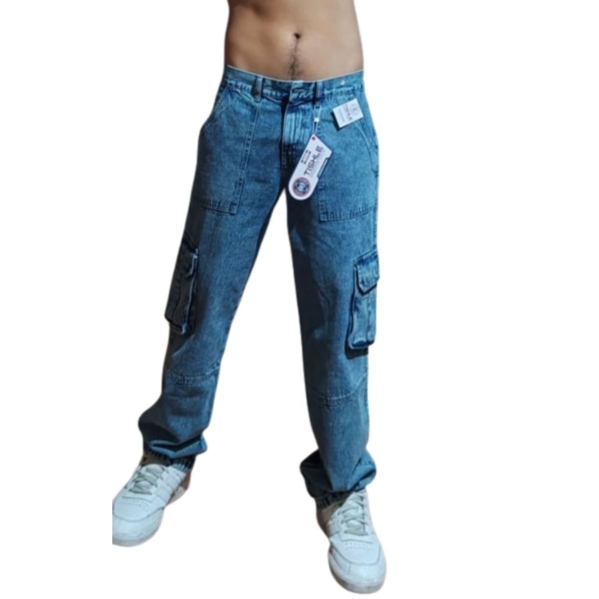 GENERICO - Pantalon jean  cargo celeste nevado