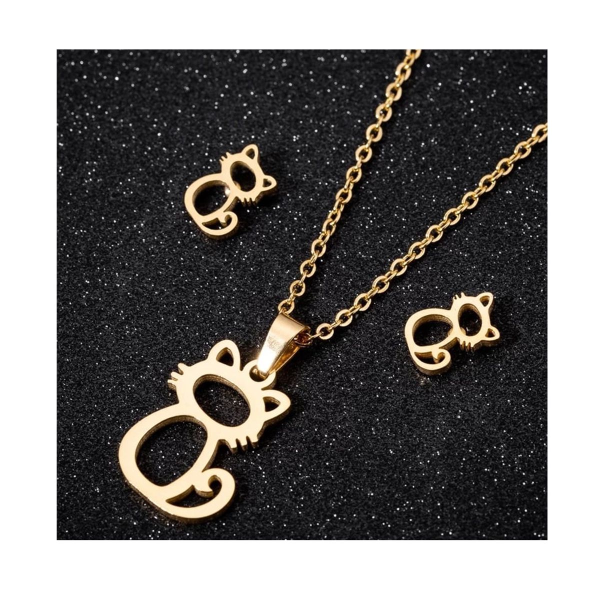 GENERICO - Set collar y aretes gato dorado