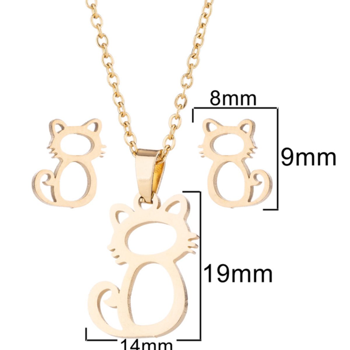 GENERICO - Set collar y aretes gato dorado