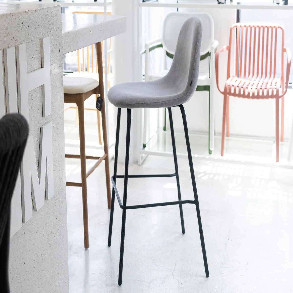 NIHM - Silla Alta de Bar Bhora Gris Claro 75 cm