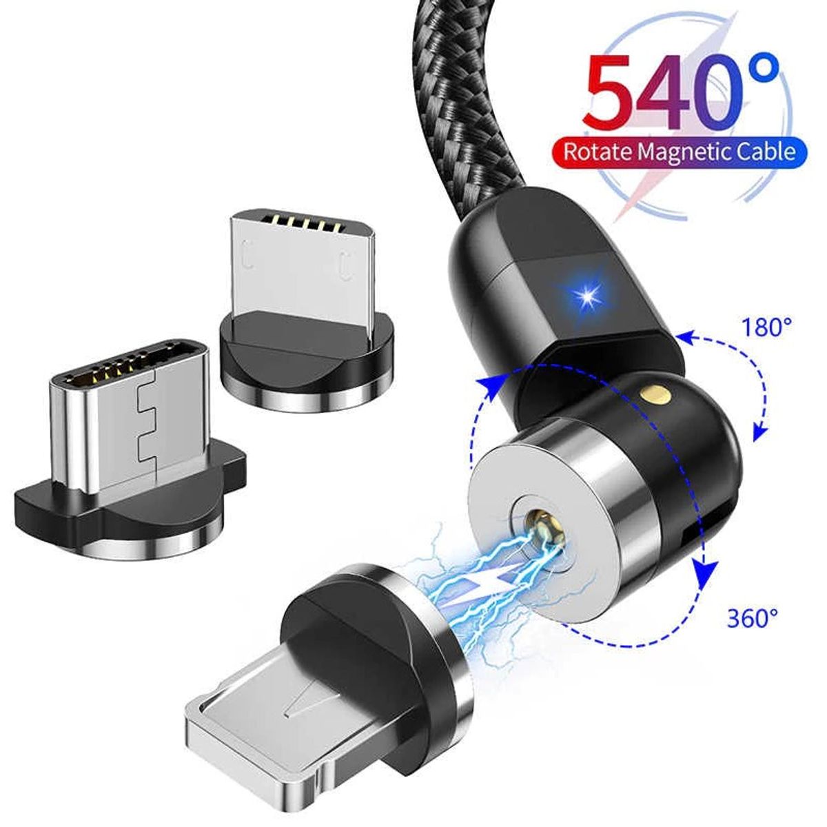 GENERICO - Cable Magnetico 540° De 2 Metros + Conectores En Oferta
