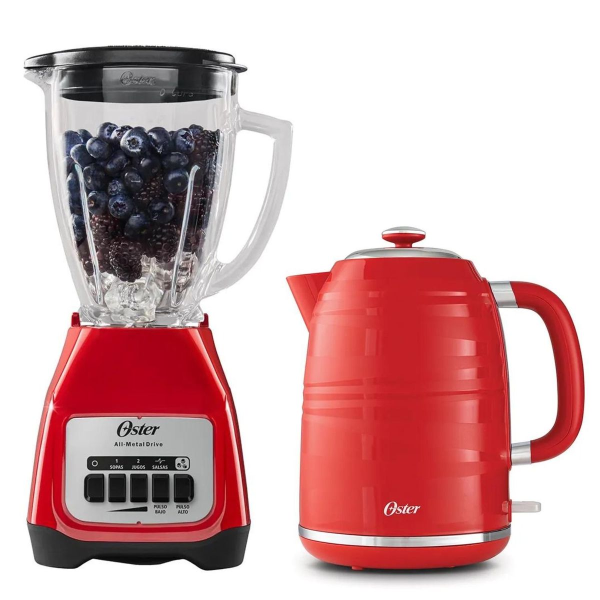 OSTER - Combo Oster Licuadora 800 watts + Hervidor 4177 Rojo