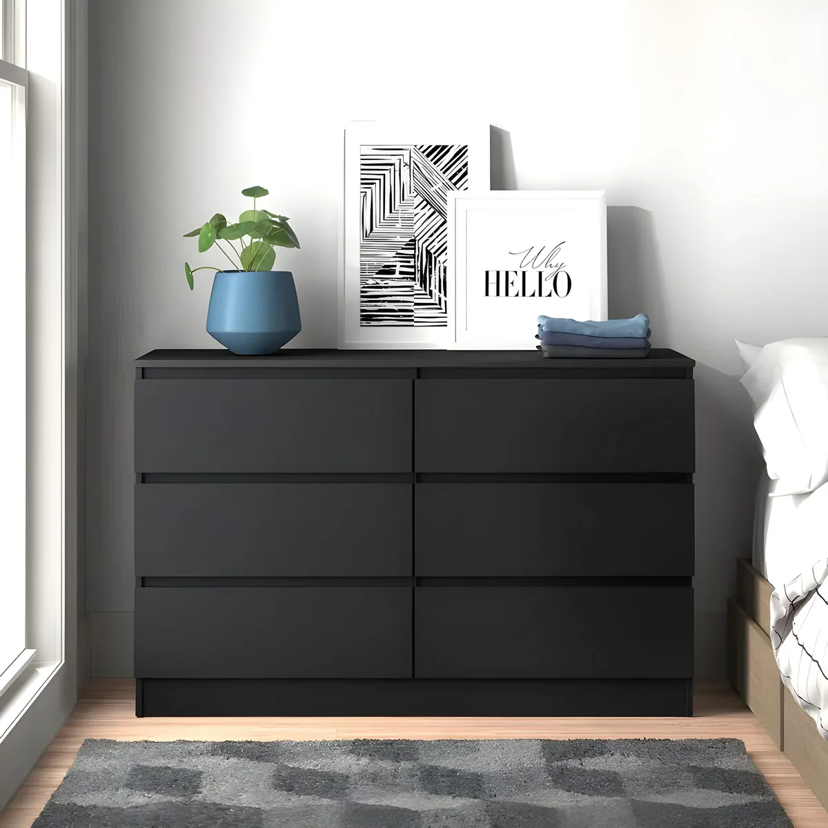 GENERICO - Cómoda Francine 6 Cajones Negro 120 cm Huk