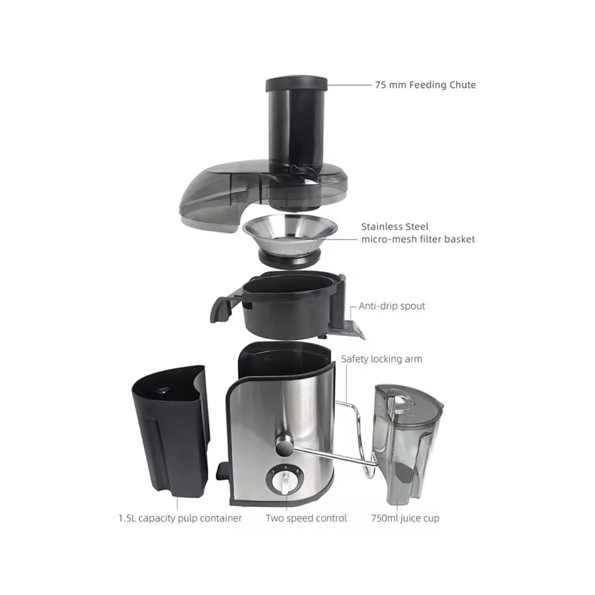 GENERICO - Extractor de jugos 800 W para Frutas enteras. - 2 vel