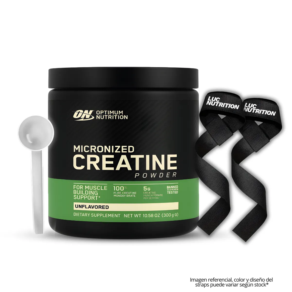 OPTIMUN NUTRITION - Creatina Optimum Nutrition 300 g - Creatina Monohidratada y micronizada ON + Scoop + Straps