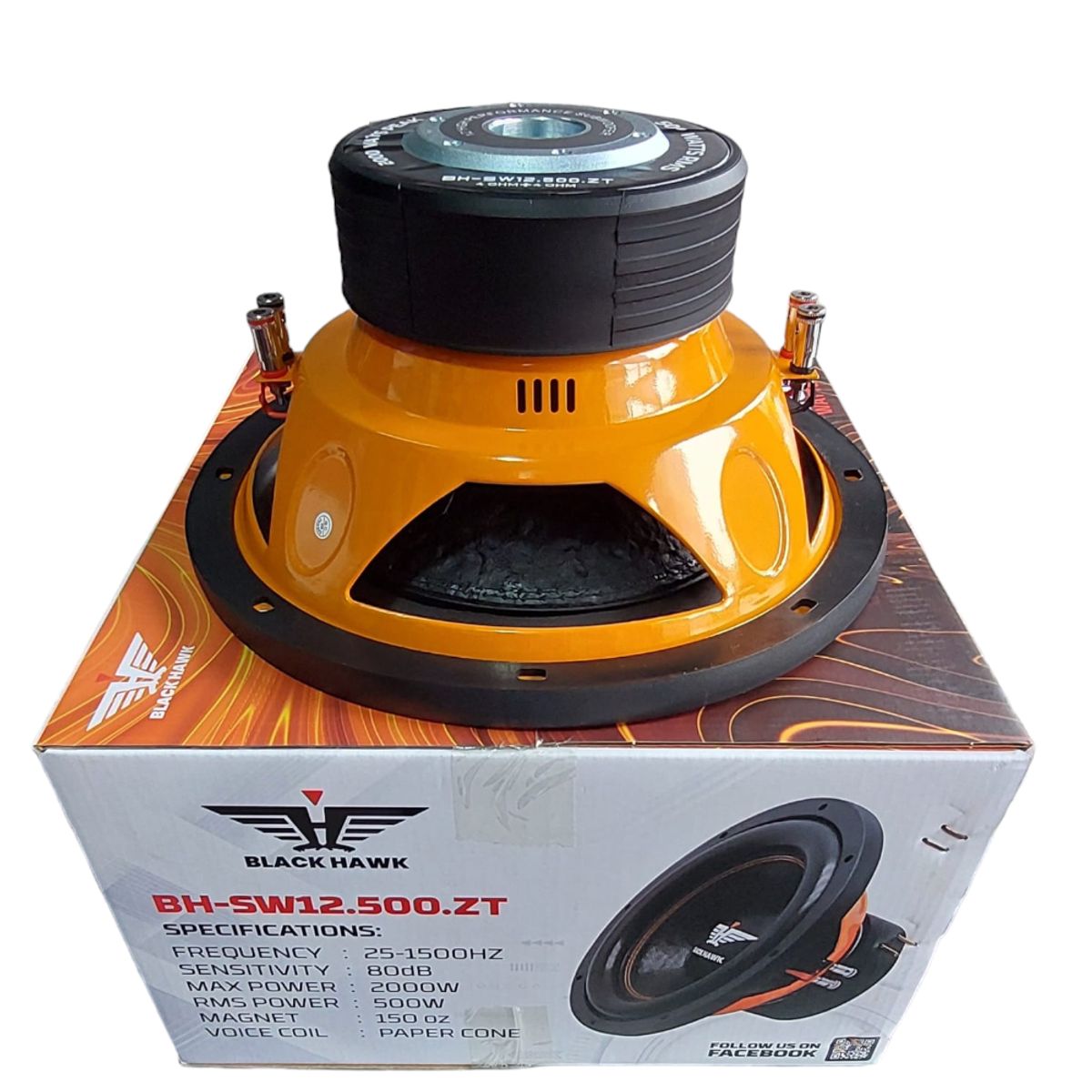 BLACK HAWK - Subwoofer Black Hawk 12" Pulgadas 2000W 500 RMS 2 Bobina Naranja