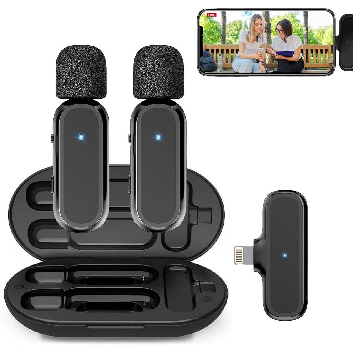 OEM - Micrófonos Inalámbricos 2 en 1 K61 iPhone con Cargador Portátil