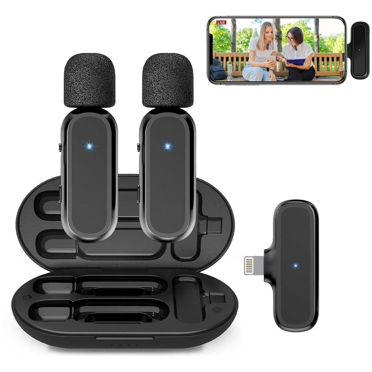 OEM - Micrófonos Inalámbricos 2 en 1 K61 iPhone con Cargador Portátil