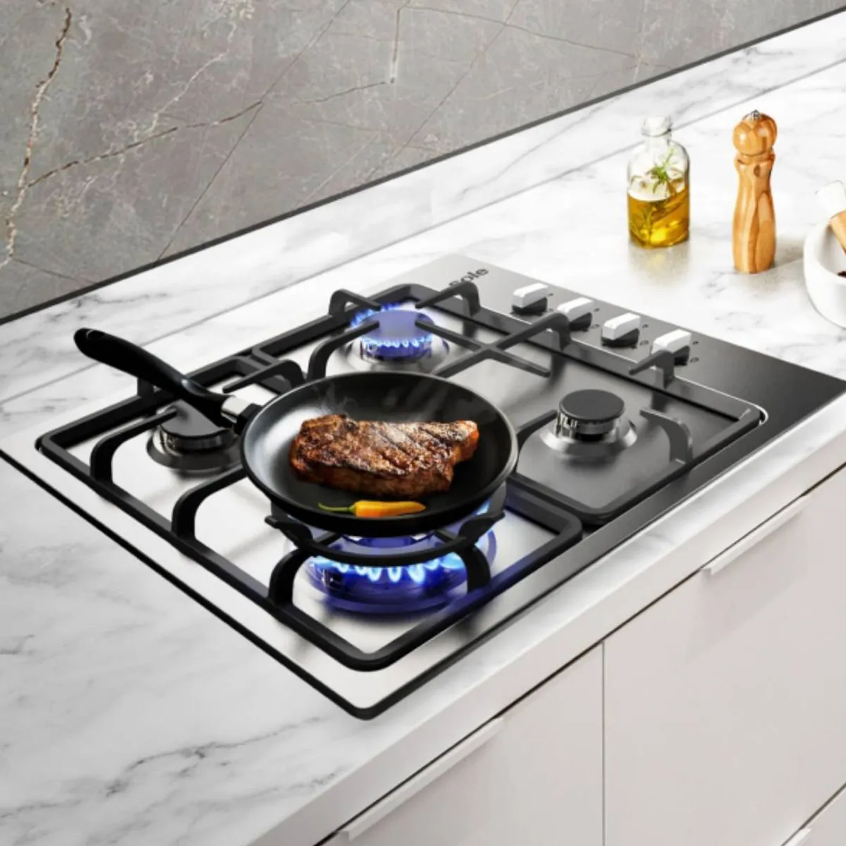 SOLE - Encimera Acero Inoxidable Sole A Gas 58cm SOLCO036.