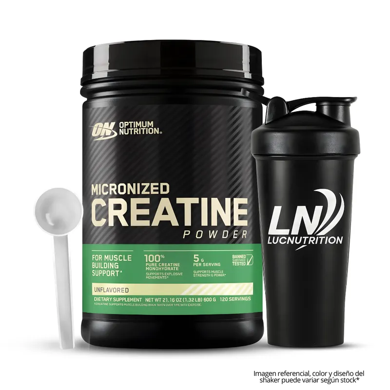 OPTIMUN NUTRITION - Creatina Optimum Nutrition 600 g - Creatina Monohidratada ON + Shaker + Scoop