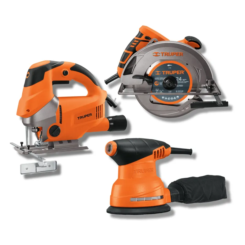 TRUPER - Combo sierra circular 1500w + caladora + lijadora orbital 260w Truper