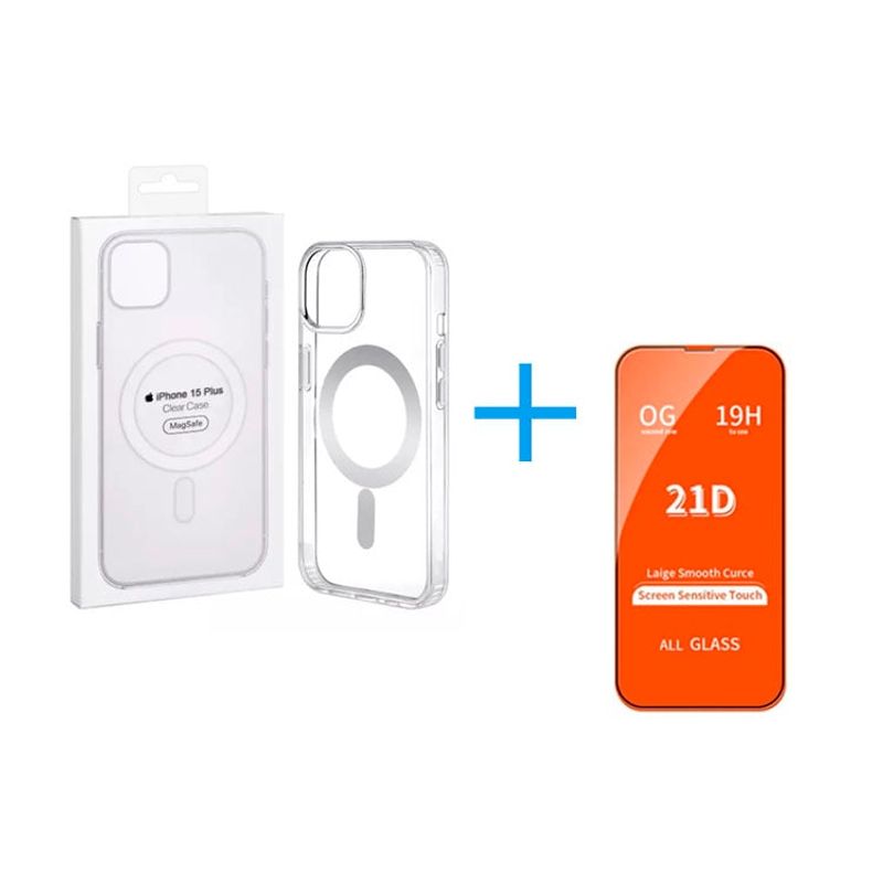 GENERICO - Funda Clear Case con Magsafe + Vidrio Templado para Iphone 15 Plus