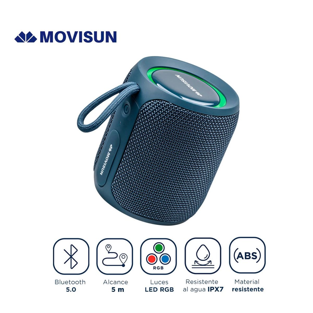 MOVISUN - Mini Parlante Power Smart 16 Watts IPX7 Bluetooth 5.0 Led RGB Movisun