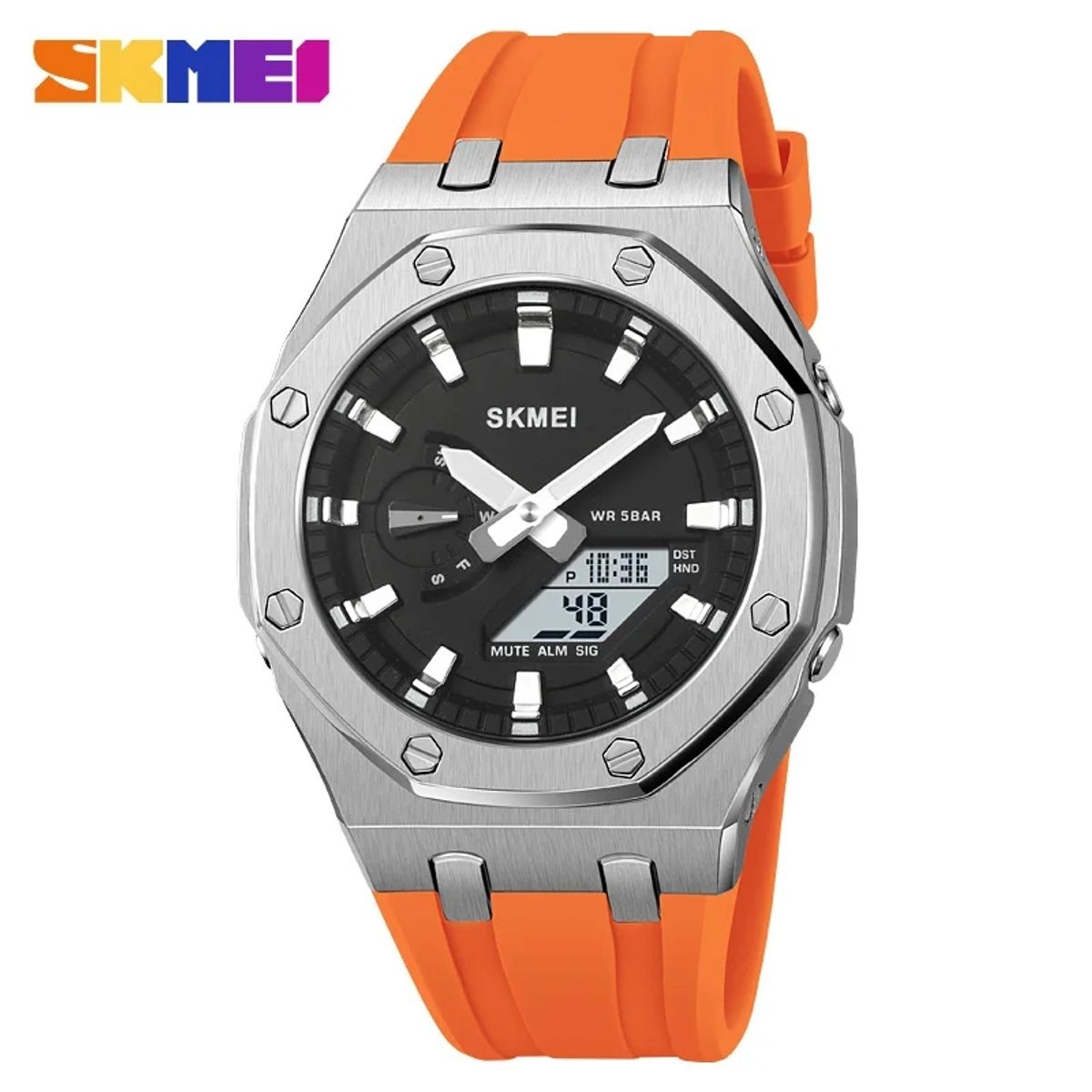 SKMEI - Reloj Skmei 2243 Naranja Correa Silicona Hora Mundial_.