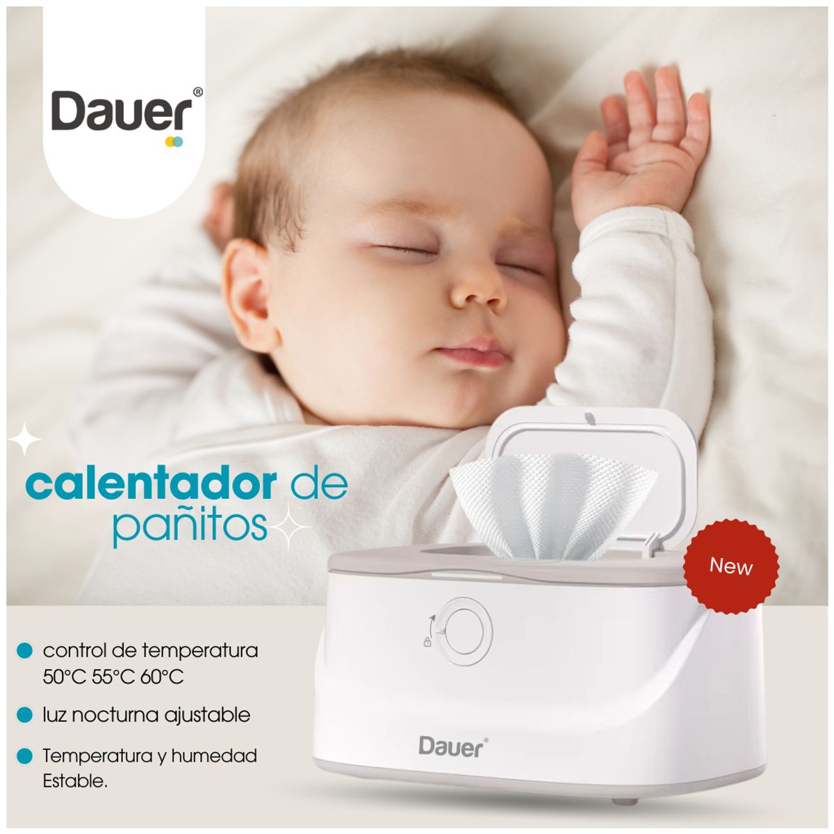 DAUER - Calentador de Pañitos Húmedos y Toallitas con Luz Graduable