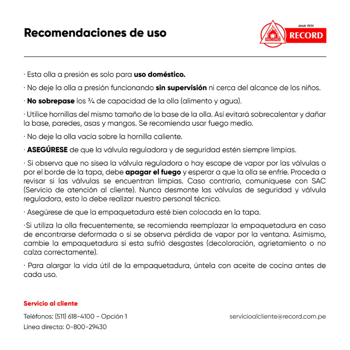 RECORD - Record Olla a Presión Acero Inox 5L