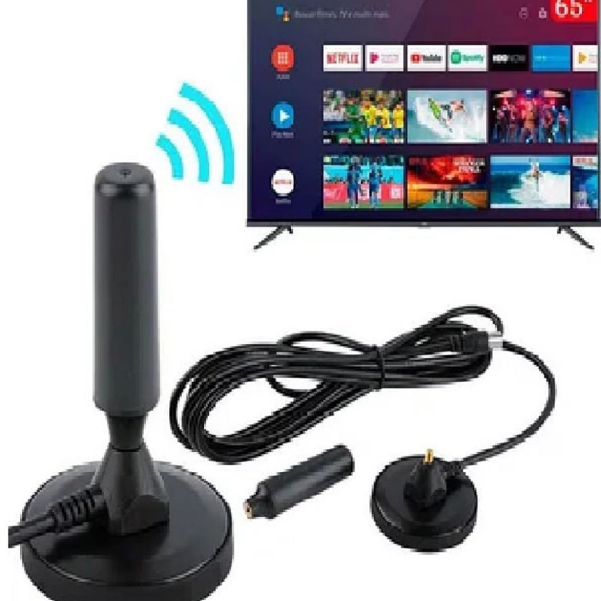 GENERICO - Antena HD de TV Digital 360º de Recepción Cable 4.3 Mts