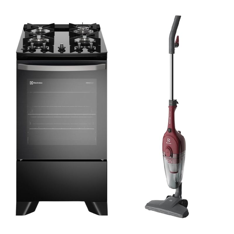 ELECTROLUX - Combo: Cocina 4 Quemadores Negro con Mesa de Vidrio FE4GP + Aspiradora vertical STK13 Electrolux