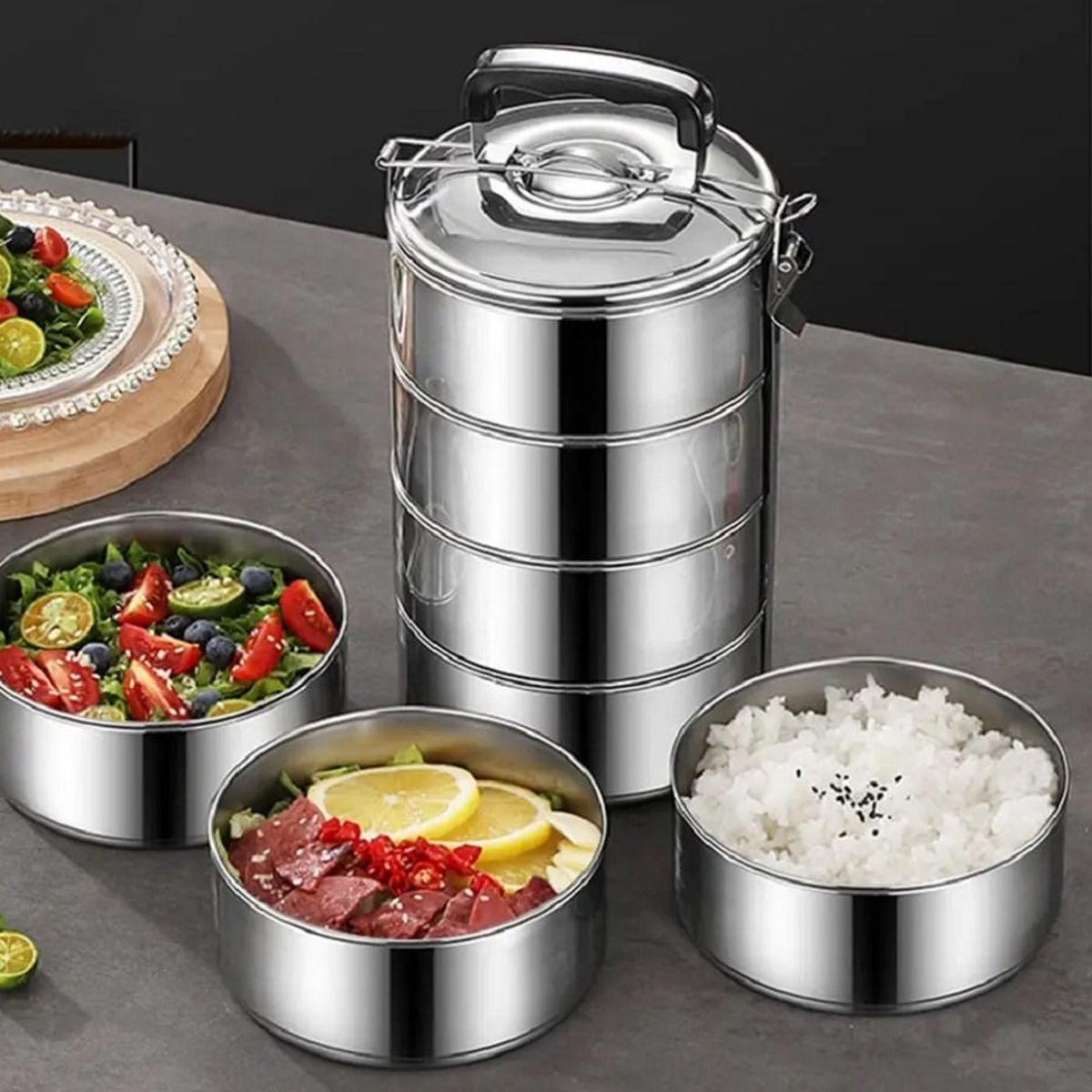 GENERICO - Portaviandas de Acero Inoxidable Contenedor 3 Niveles