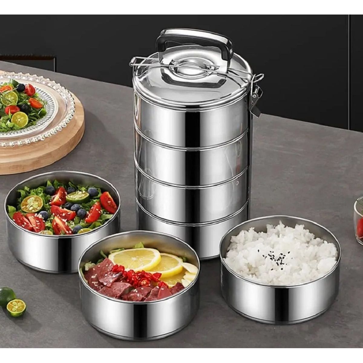 GENERICO - Portaviandas de Acero Inoxidable Contenedor 3 Niveles