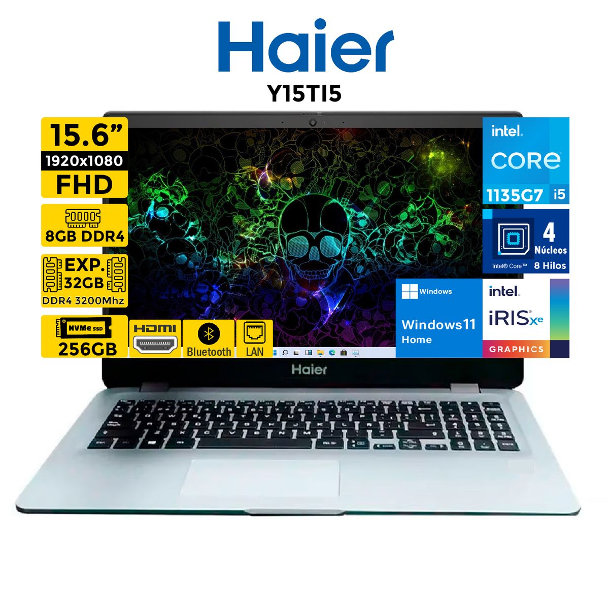 HAIER - Laptop HAIER Intel Core i5-1135G7 Pantalla 15.6" FHD RAM 8GB SSD 256 Windows11 Home