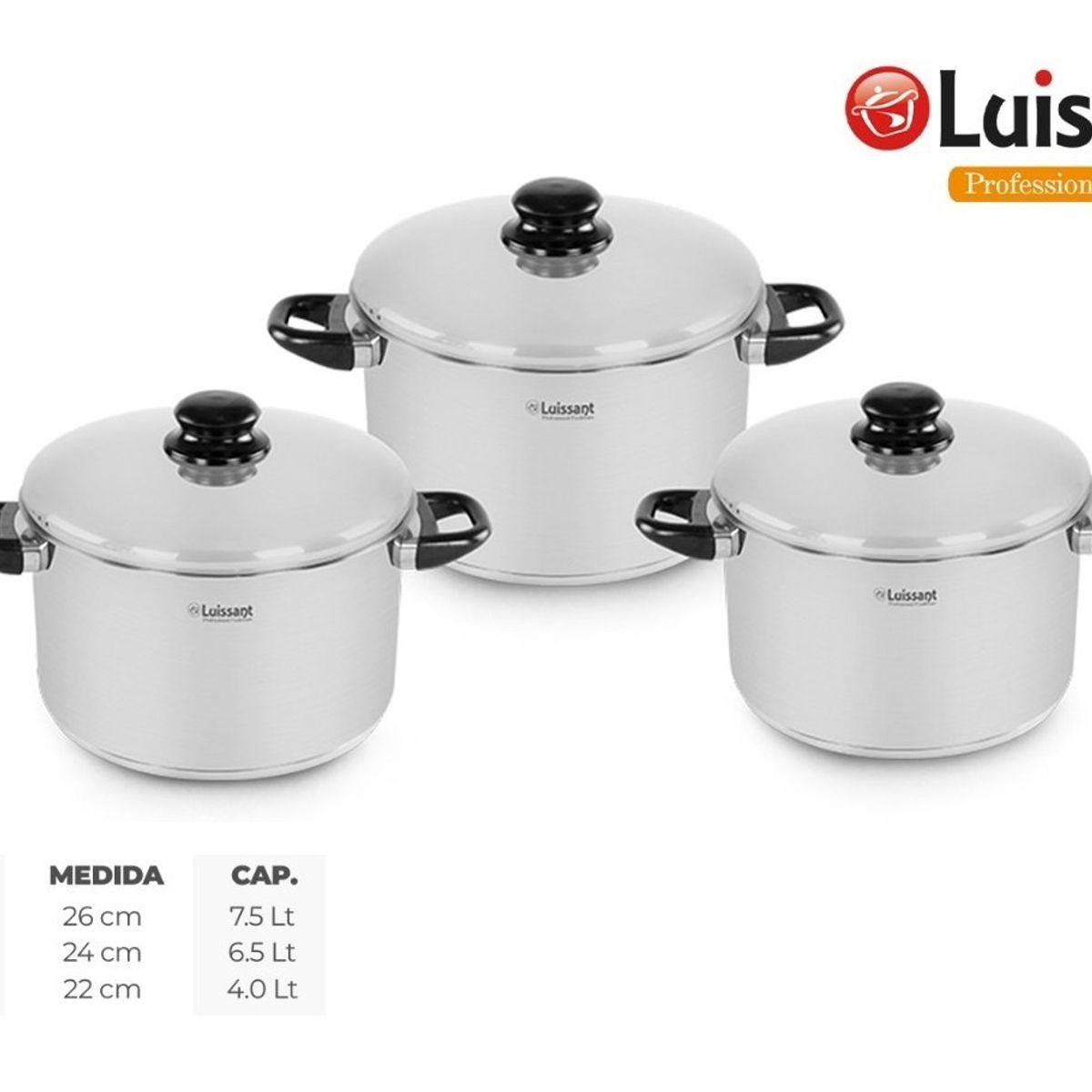 LUISSANT - Set de Ollas de Acero 6 piezas Luissant