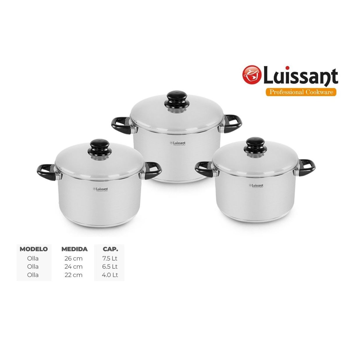 LUISSANT - Set de Ollas de Acero 6 piezas Luissant