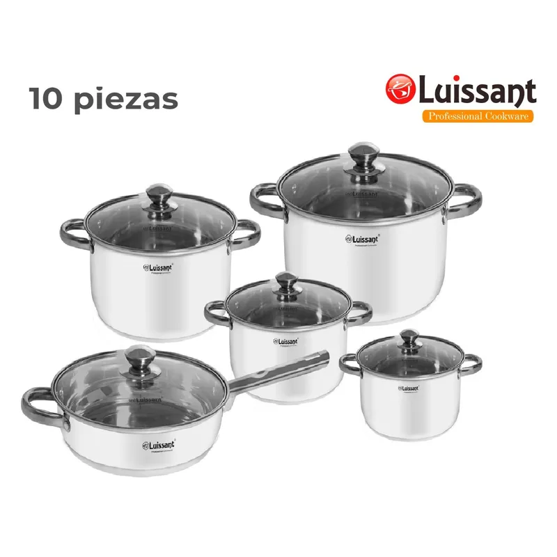 LUISSANT - Set de Ollas de Acero c/tapa de Vidrio 10 piezas Luissant