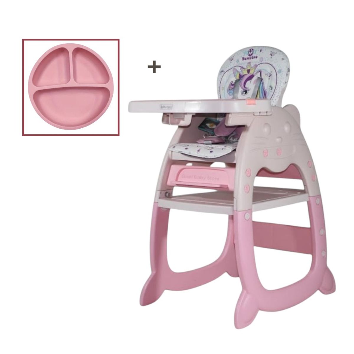 GENERICO - SILLA DE COMER PARA BEBÉS DISEÑO UNICORNIO ROSADO