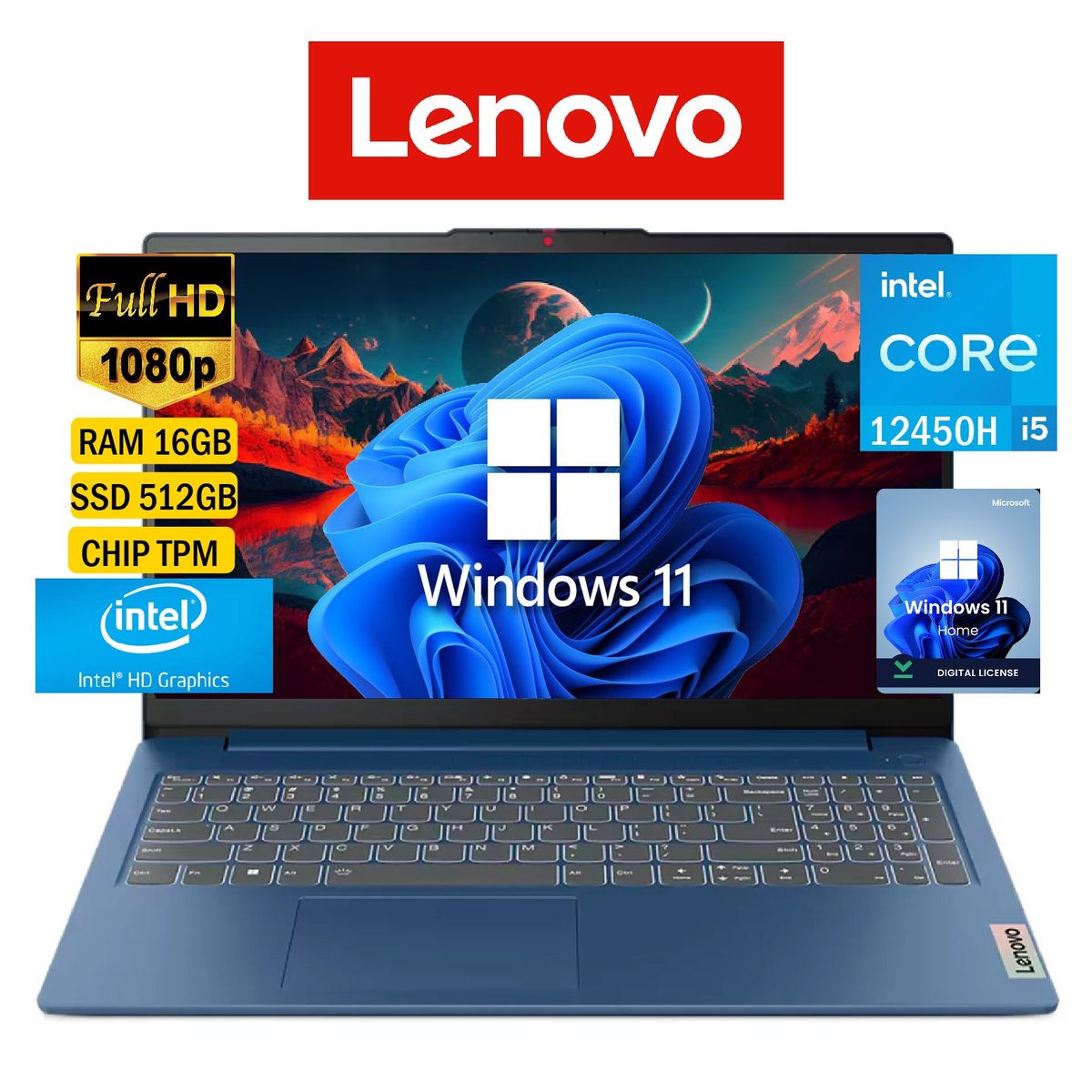LENOVO - Laptop LENOVO Ideapad Slim 3 Intel Core i5-12450H Pantalla 15.6" FHD RAM 16GB SSD 512GB Windows 11