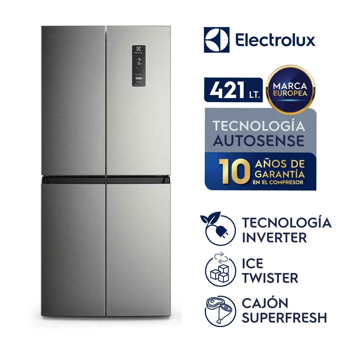 ELECTROLUX - Refrigerador No Frost Bottom Multi Door Inverter 421 Litros Silver ERQU40E2HWS