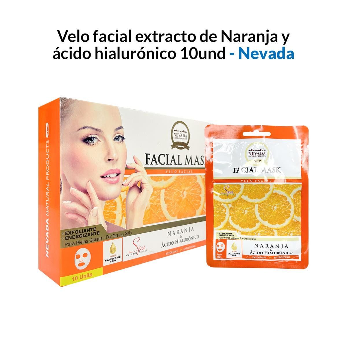 NEVADA NATURAL PRODUCTS - Velo Facial Extracto De Naranja Y Ácido Hialurónico 10Unid_.