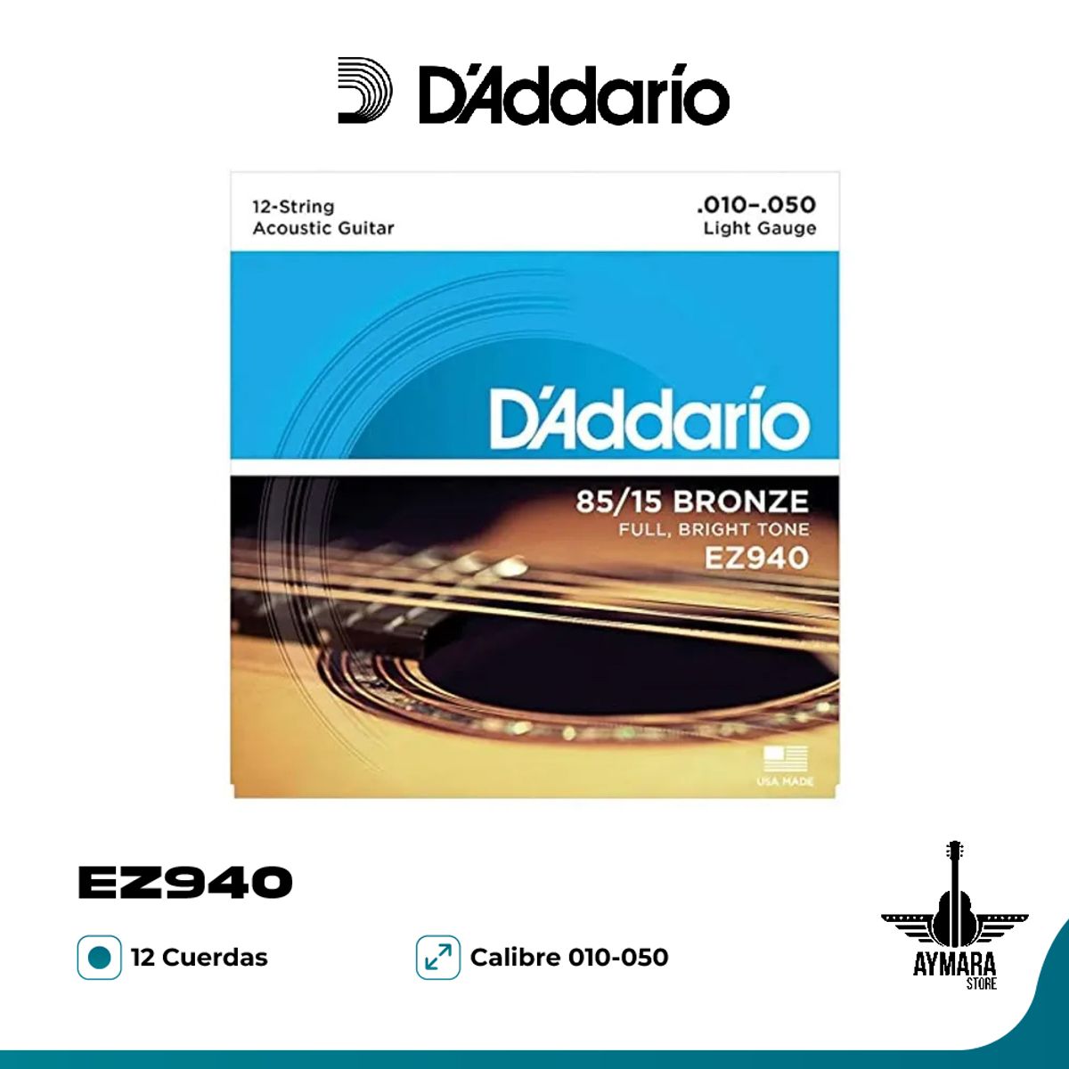 DADDARIO - D'Addario EZ940 Set 12 Cuerdas Guitarra Folk 010-050
