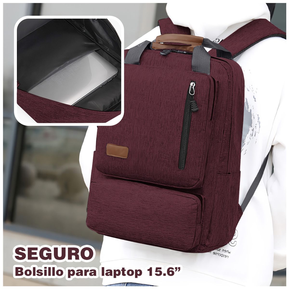 KELLER - Mochila Porta Laptop 15.6" 3 Piezas Guinda FD3