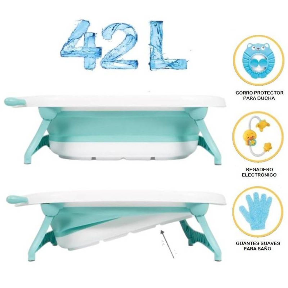 GENERICO - Tina plegable con termómetro para bebés