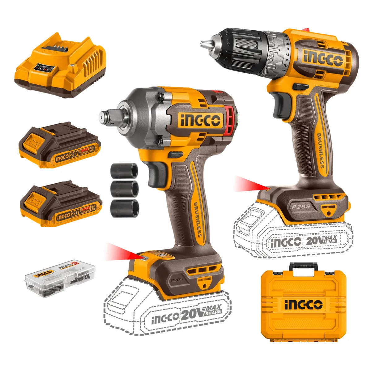 INGCO TOOLS - Combo llave de impacto 400nm + taladro atornillador 52nm Ingco