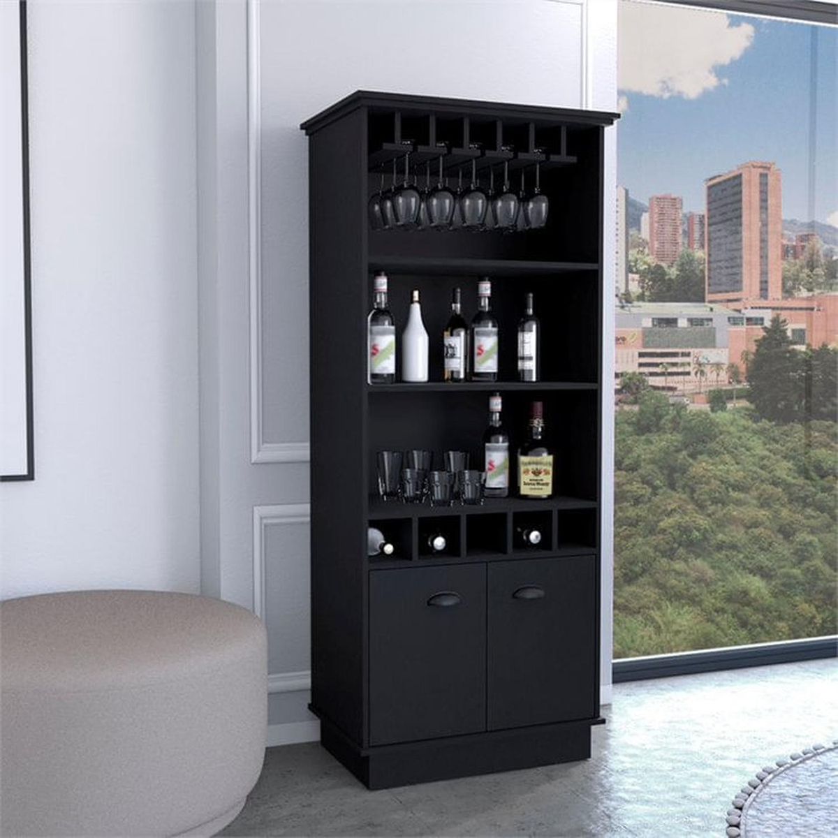 MUEBLES CRISOSTOMO - Mueble Bar Vinero Negro 75cm