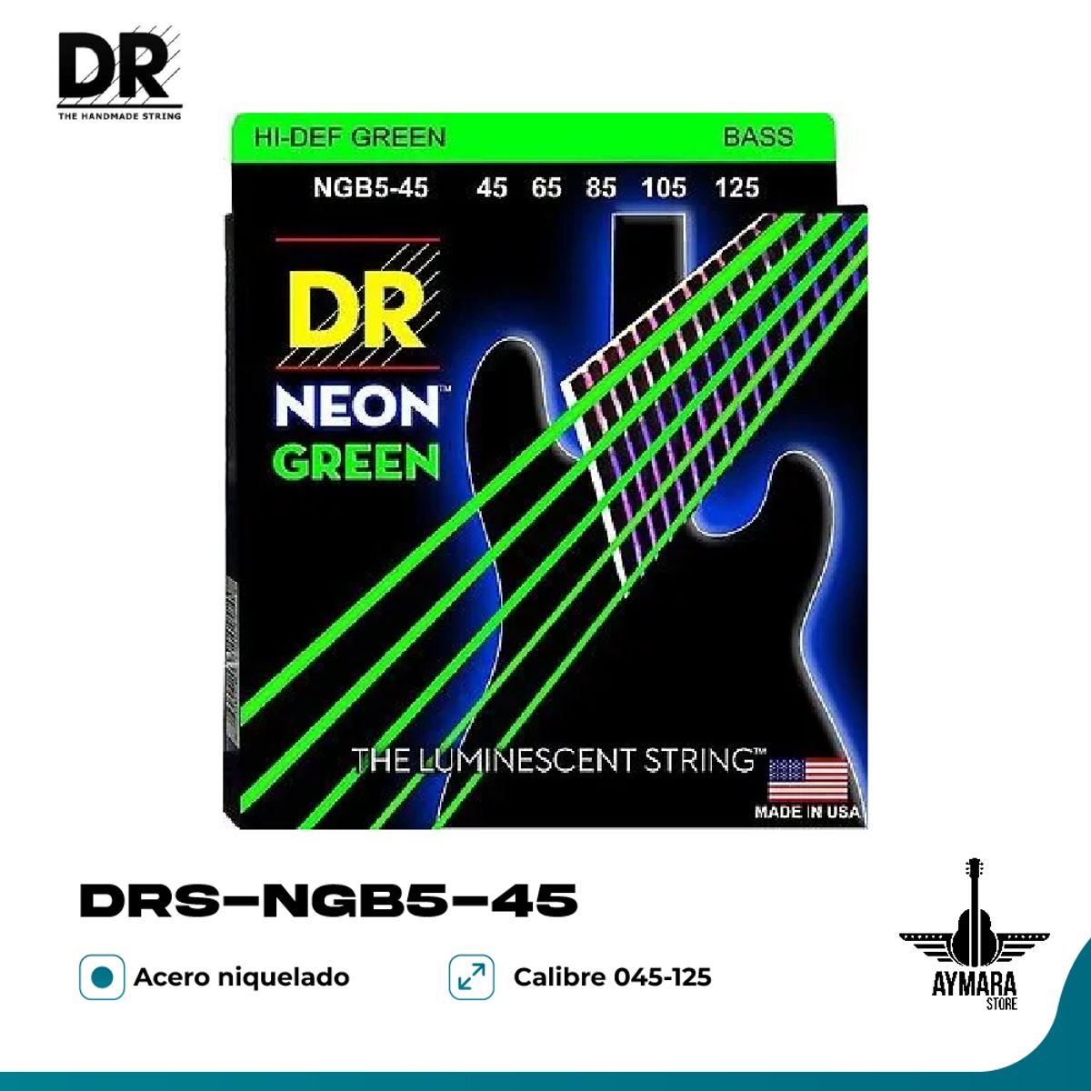 DR - DR DRS-NGB5-45 Cuerdas Para Bajo HiDef Neon Green