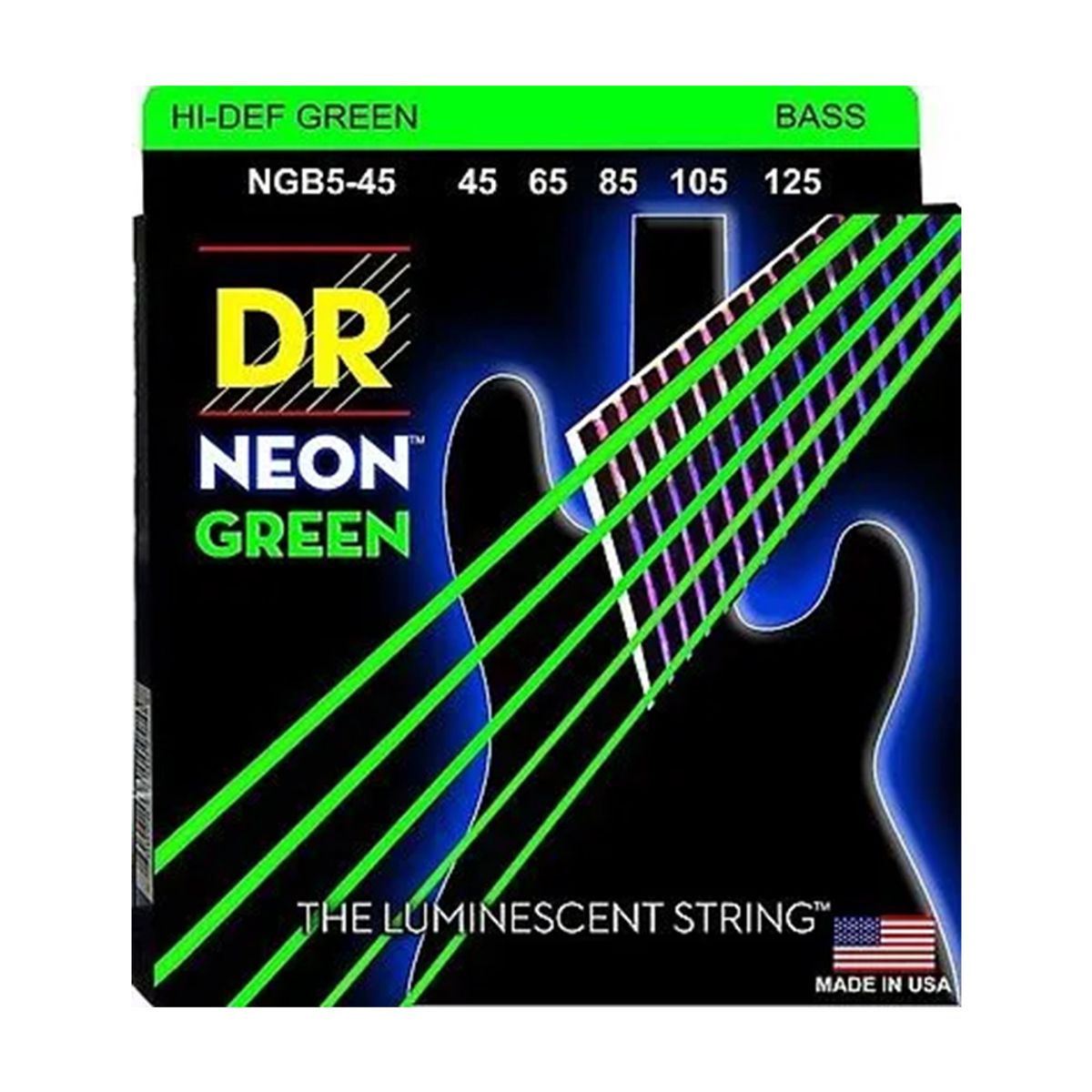 DR - DR DRS-NGB5-45 Cuerdas Para Bajo HiDef Neon Green