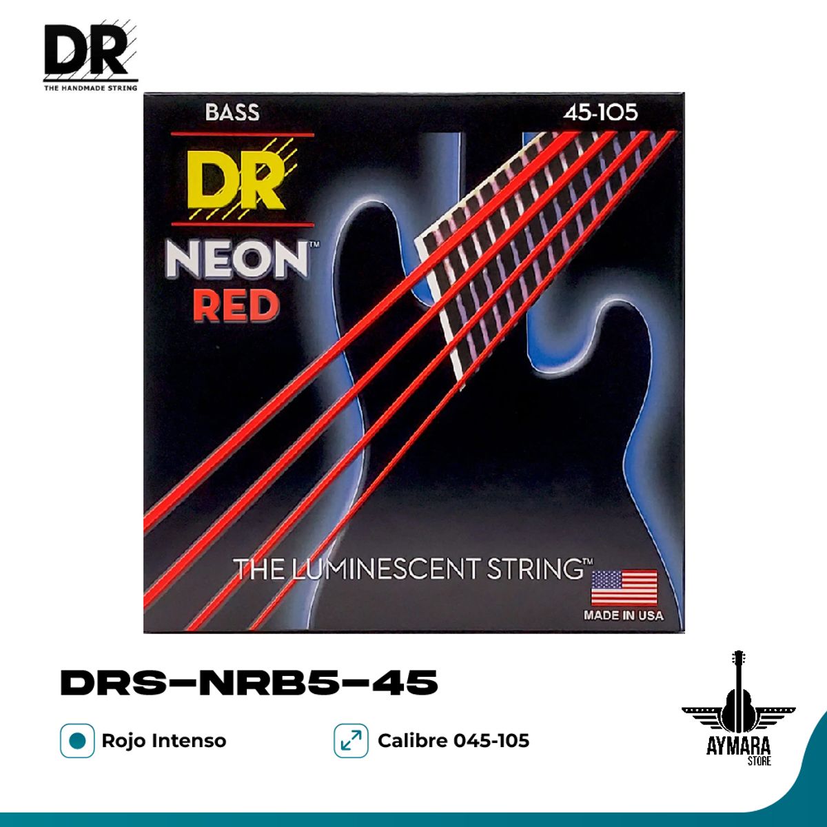DR - DR DRS-NRB5-45 Cuerdas Para Bajo HiDef Neon Red